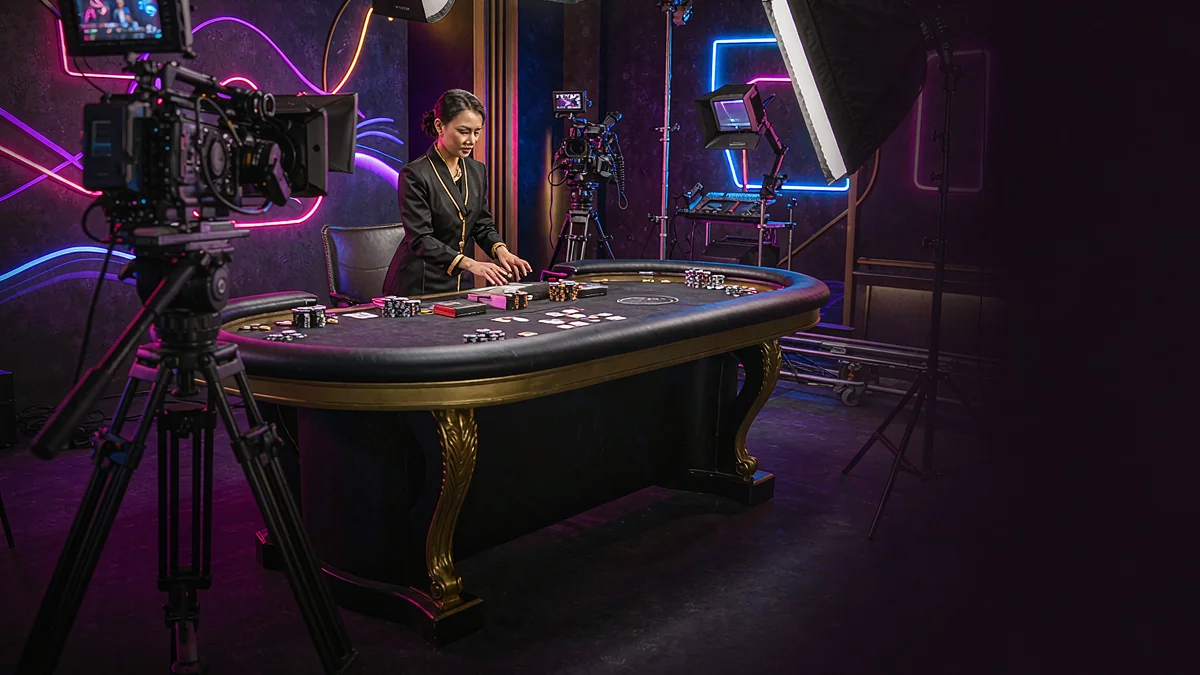 Camera and studio lighting facing a casino table — win786 guidance Camera and studio lighting facing a casino table